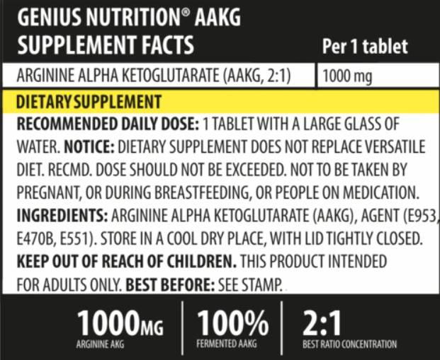 AAKG 1000 mg 180 Tablets - Nutra Best Europe