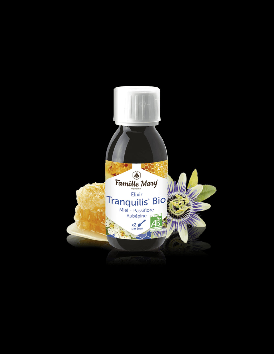Elixir Tranquilis Bio Miel Passiflore Aubépine/ Bio syrup with bee honey, passionflower, hawthorn / Peaceful sleep, 125 ml Famille Mary - Nutra Best Europe