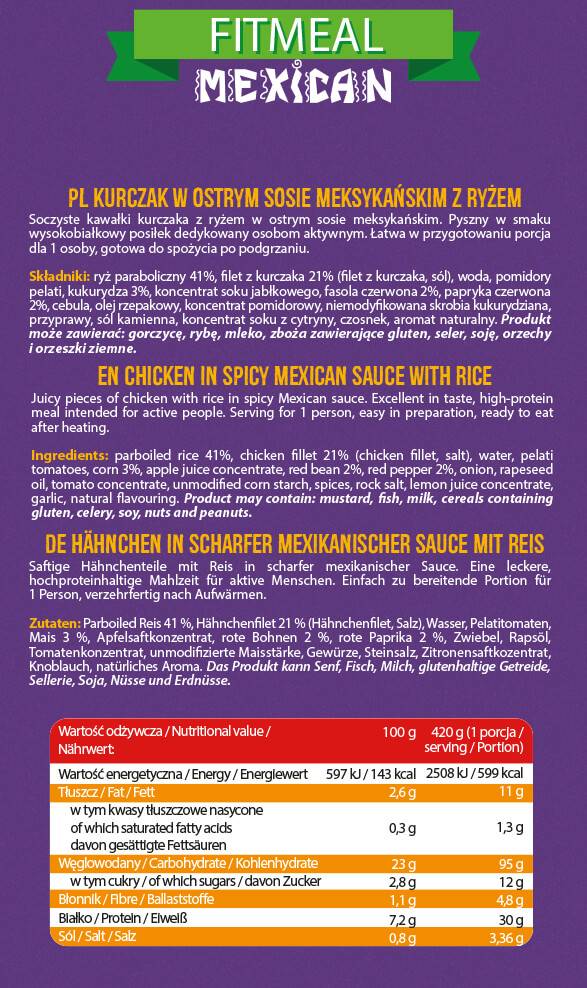 FitMeal Mexican | Ready-to-eat High-Protein Meal - 420 grams - Nutra Best Europe