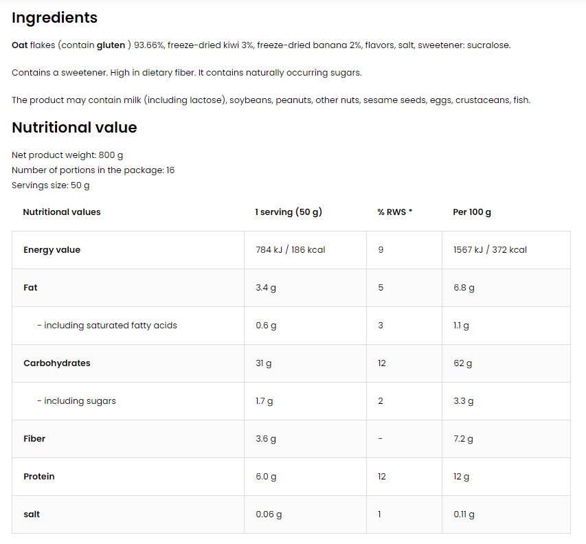 Oat My Day / Nutritious Oatmeal 800 grams - Nutra Best Europe