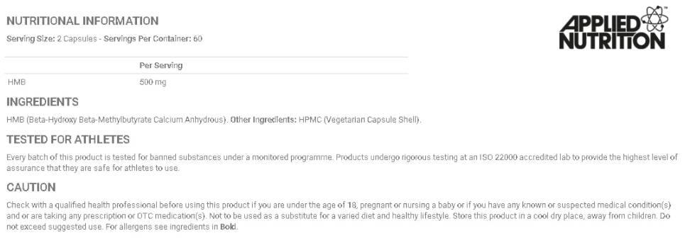 HMB 500 mg - 120 capsules - Nutra Best Europe