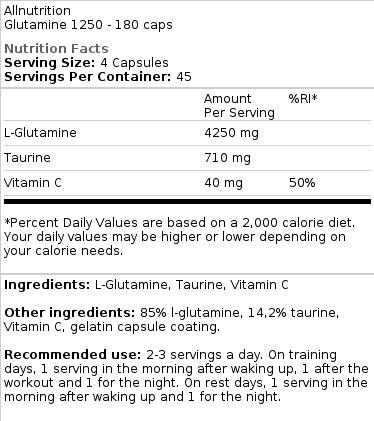 Glutamine 1250 XtraCaps - 180 capsules - Nutra Best Europe