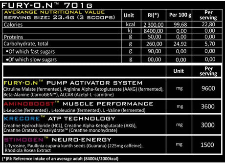 FURY-ON 700 grams - Nutra Best Europe