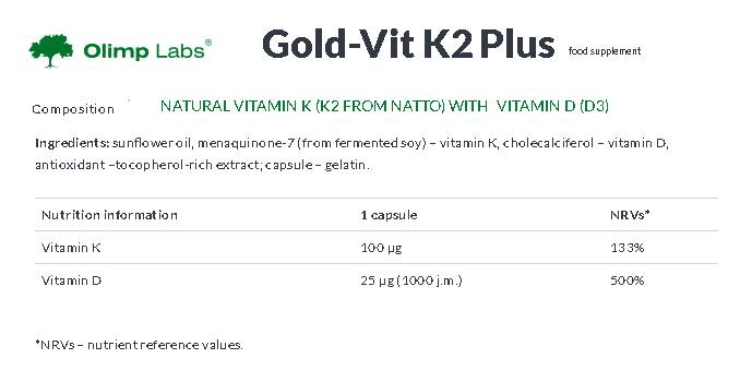 GOLD-Vit K2 Plus 30 capsules - Nutra Best Europe