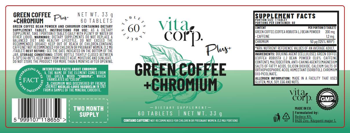 Green Coffee + Chromium - 60 Tablets - Nutra Best Europe