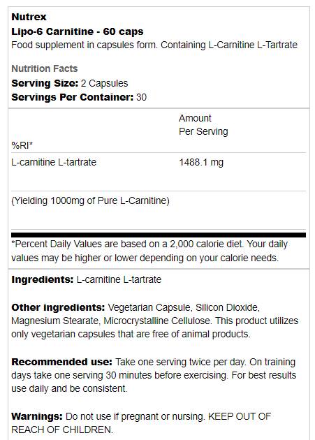 Lipo 6 / L-Carnitine - 60 capsules - Nutra Best Europe