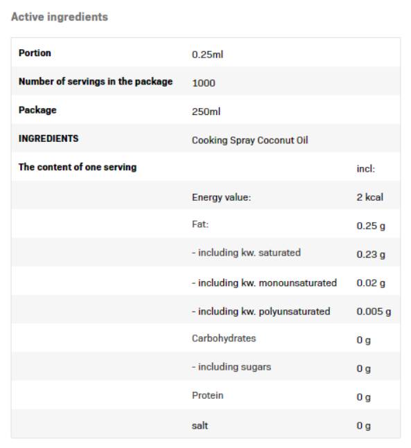 Cooking Spray - Coconut Oil - 250 ml - Nutra Best Europe