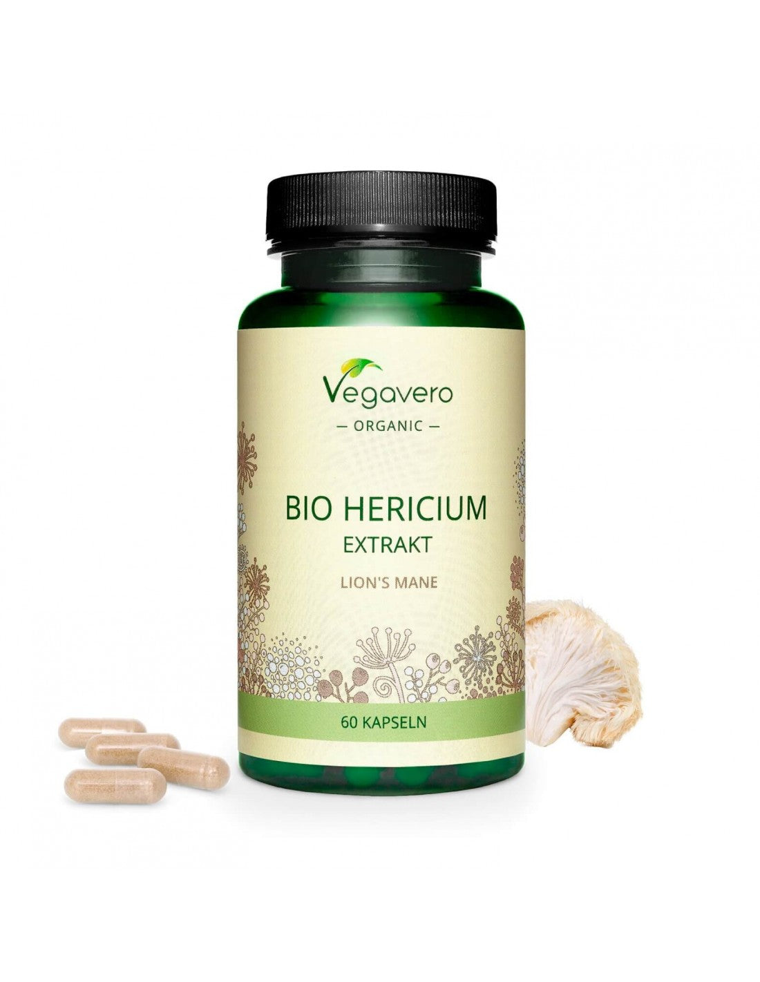 Hericium Bio Extrakt/ Hericium (Lion's mane) BIO extract, 60 capsules, 100% Vegan Vegavero - Nutra Best Europe
