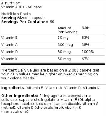 Vitamin ADEK / Vitamin A, D, E, K 60 capsules - Nutra Best Europe