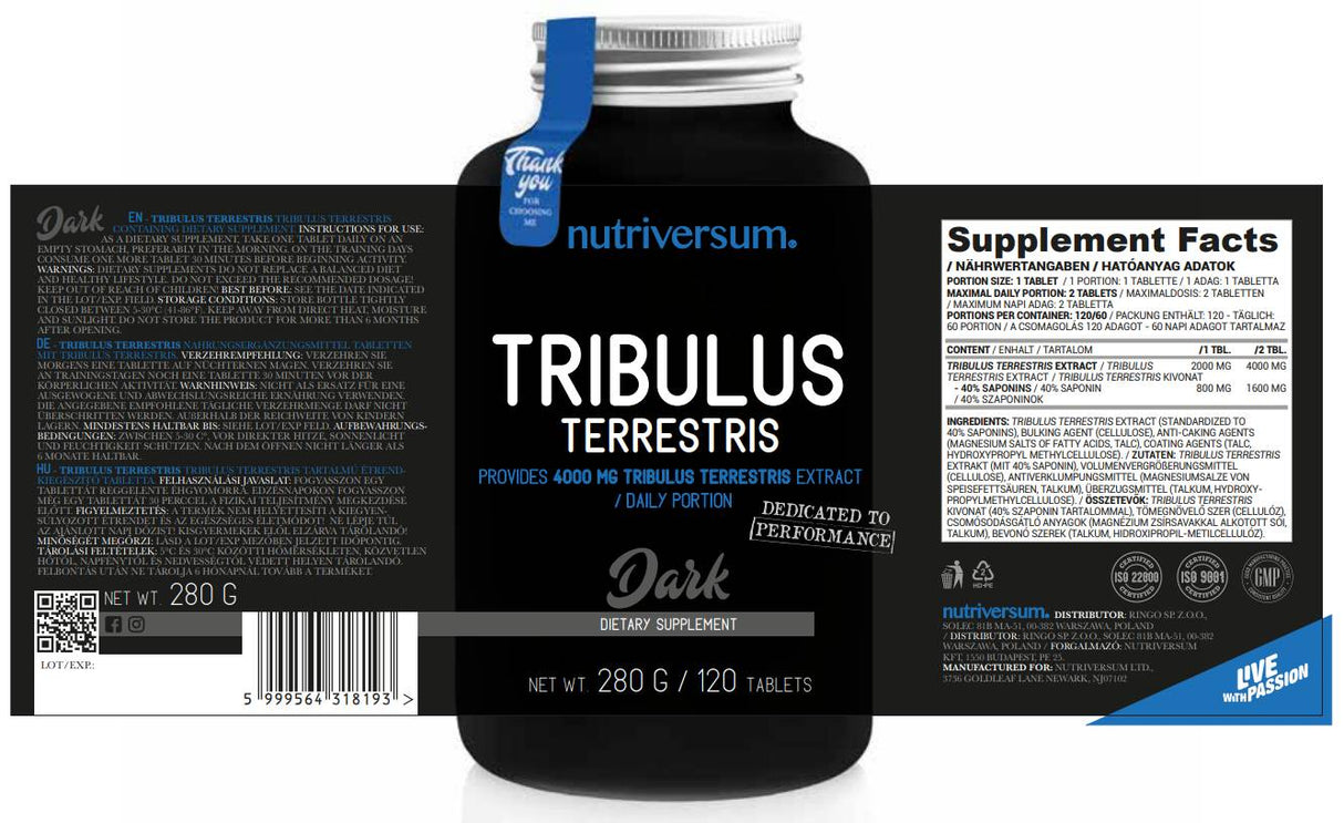 Tribulus Terrestris 2000 mg - 120 Tablets - Nutra Best Europe