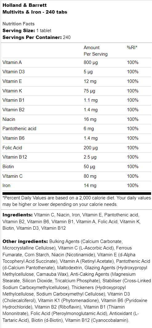Multivits & Iron - 60 Tablets - Nutra Best Europe