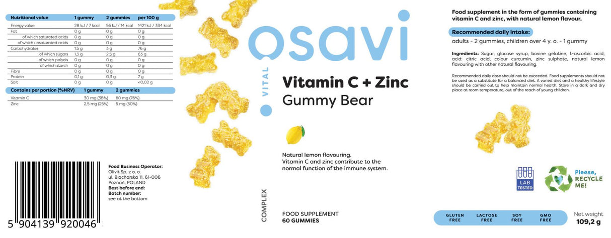 Vitamin C + Zinc | Gummy Bear - 60 gummy candies - Nutra Best Europe