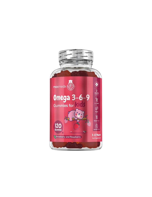 Immunity and brain function - Omega 3-6-9 for children, 120 jelly tablets, strawberry and raspberry flavor - Nutra Best Europe