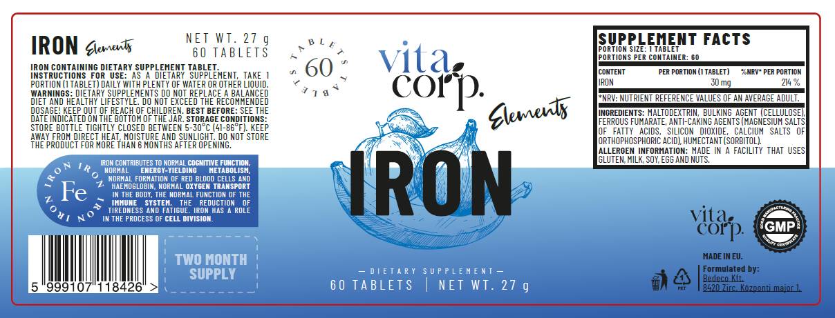 Iron 30 mg - 60 Tablets - Nutra Best Europe