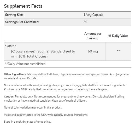 Saffron 50mg - 60 capsules - Nutra Best Europe