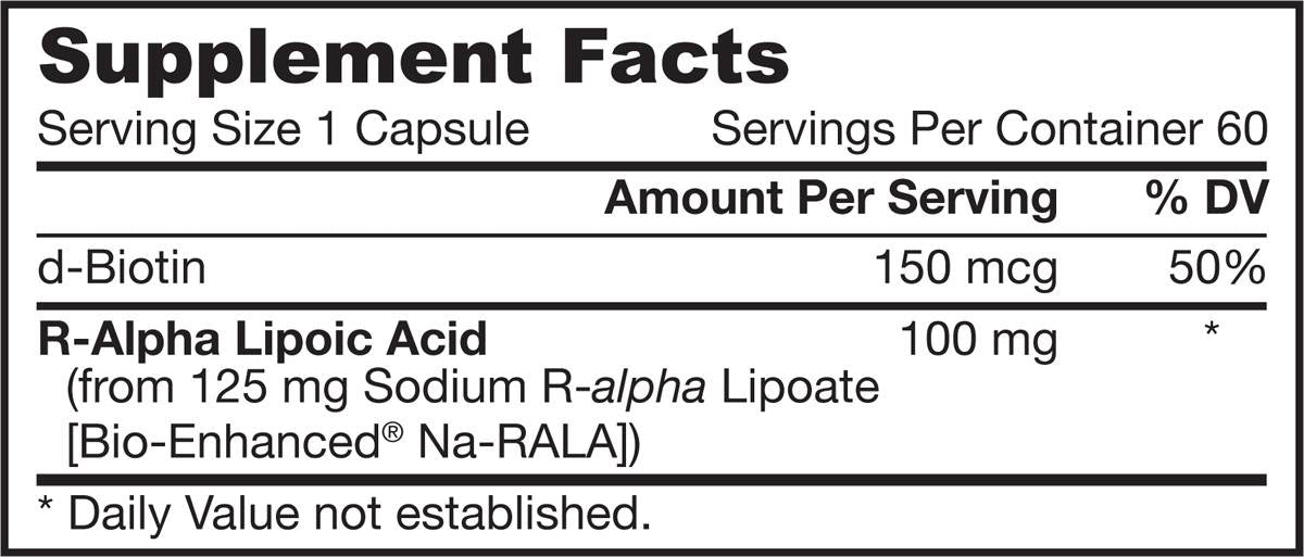 R-Alpha Lipoic Acid + Biotin - 60 capsules - Nutra Best Europe