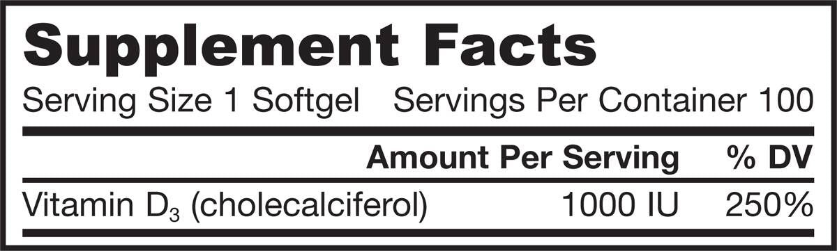 Vitamin D3 1000 IU - 100 Gel capsules - Nutra Best Europe