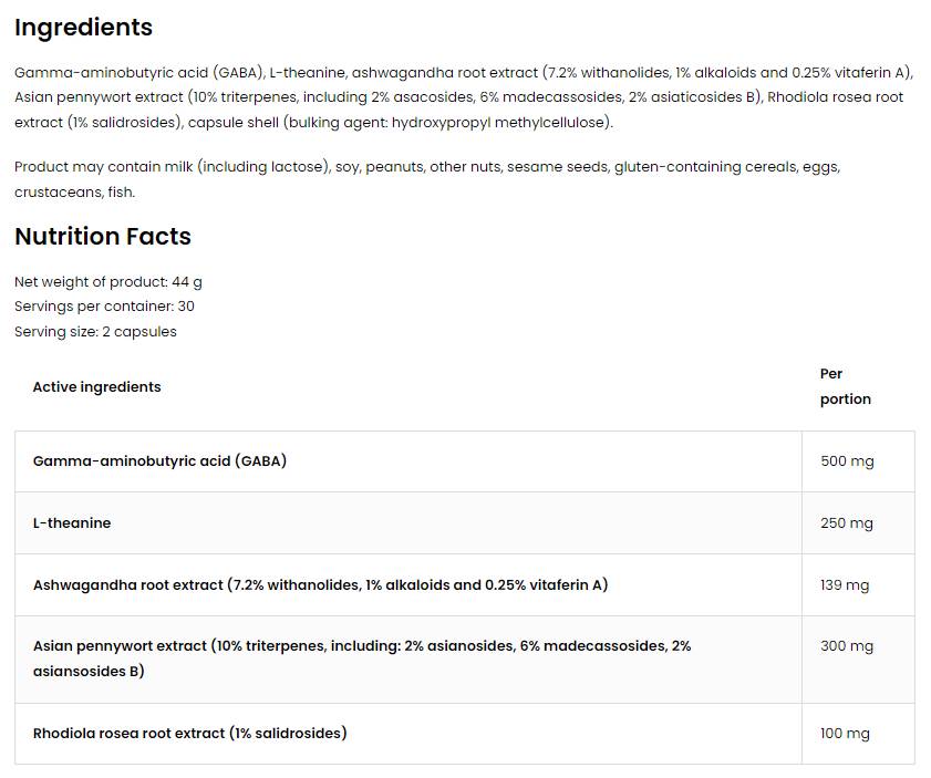 Relaxation Serenity Formula | with Gaba, L-Theanine and Ashwagandha 60 capsules - Nutra Best Europe