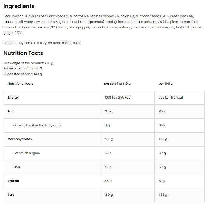 Vege Dish with Pearl Couscous and Chickpeas | Ready-To-Eat Meal 280 grams - Nutra Best Europe