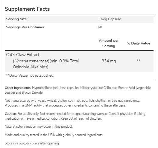 Cat's Claw Extract - 60 capsules - Nutra Best Europe