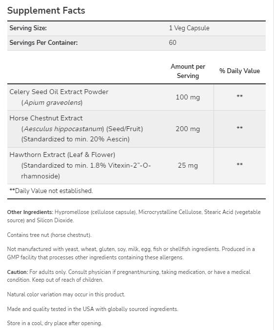 Celery Seed Extract 100 mg | with Horse Chestnut & Hawthorn - 60 capsules - Nutra Best Europe
