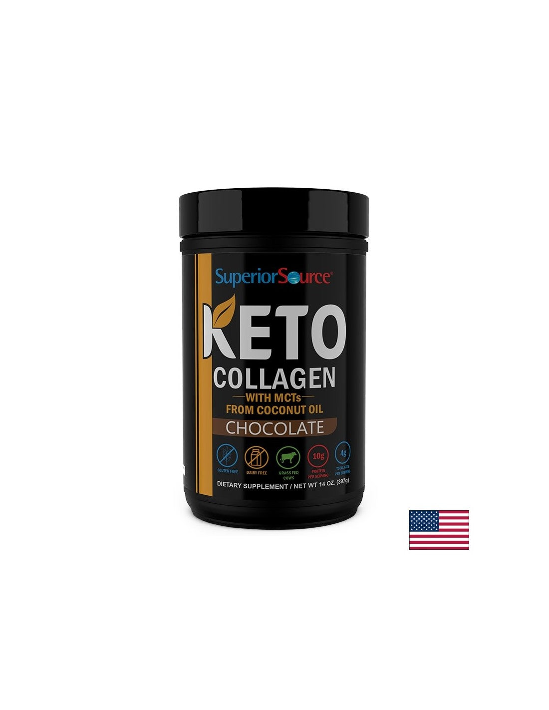 KETO Collagen + Coconut Oil Medium Chain Triglycerides - Chocolate Flavor, 397g Powder - Nutra Best Europe
