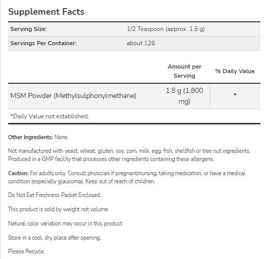 MSM Powder - 454 grams - Nutra Best Europe