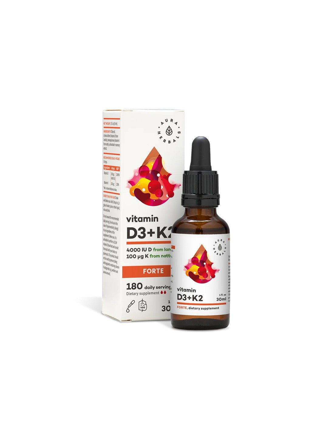 Bones and joints - Vitamin D3 800 IU + K2 20 µg (forte), 30 ml drops - Nutra Best Europe