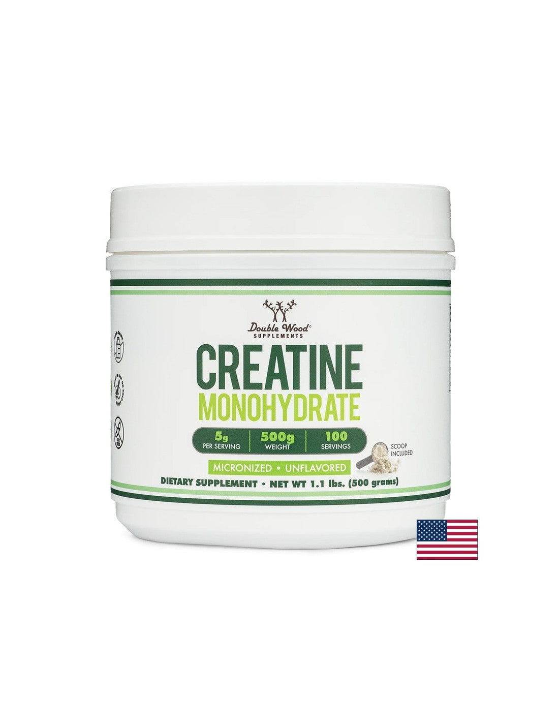 Creatine Monohydrate (micronized, unflavored), 500 g powder x 100 daily doses Double Wood - Nutra Best Europe