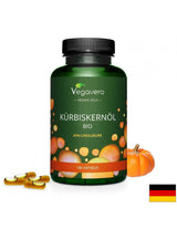Kürbiskernöl Bio/ Organic pumpkin seed oil, 180 capsules, 100% Vegan Vegavero - Nutra Best Europe