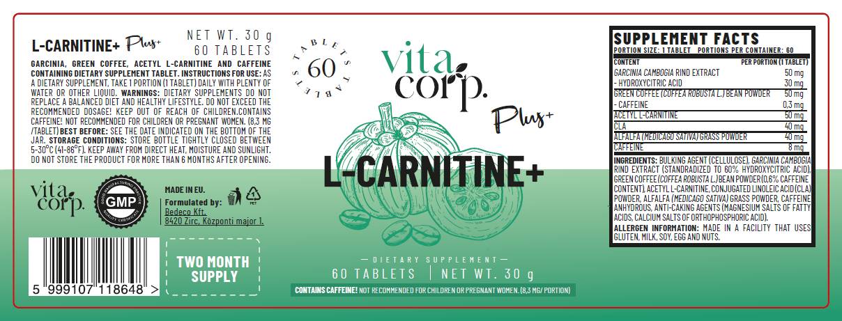 L-Carnitine+ | with Garcinia, CLA & Green Coffee - 60 Tablets - Nutra Best Europe