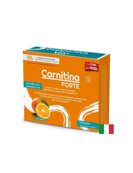 L-Карнитин Форте (с креатин, L-аргинин, L-карнозин, витамини и минерали) - Енергия и издръжливост, 14 сашета, с вкус на портокал - Nutra Best Europe