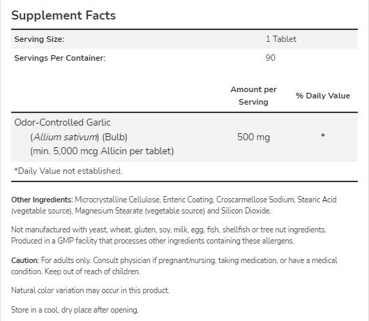 Garlic 5000 | Odor Controlled - 90 Tablets - Nutra Best Europe