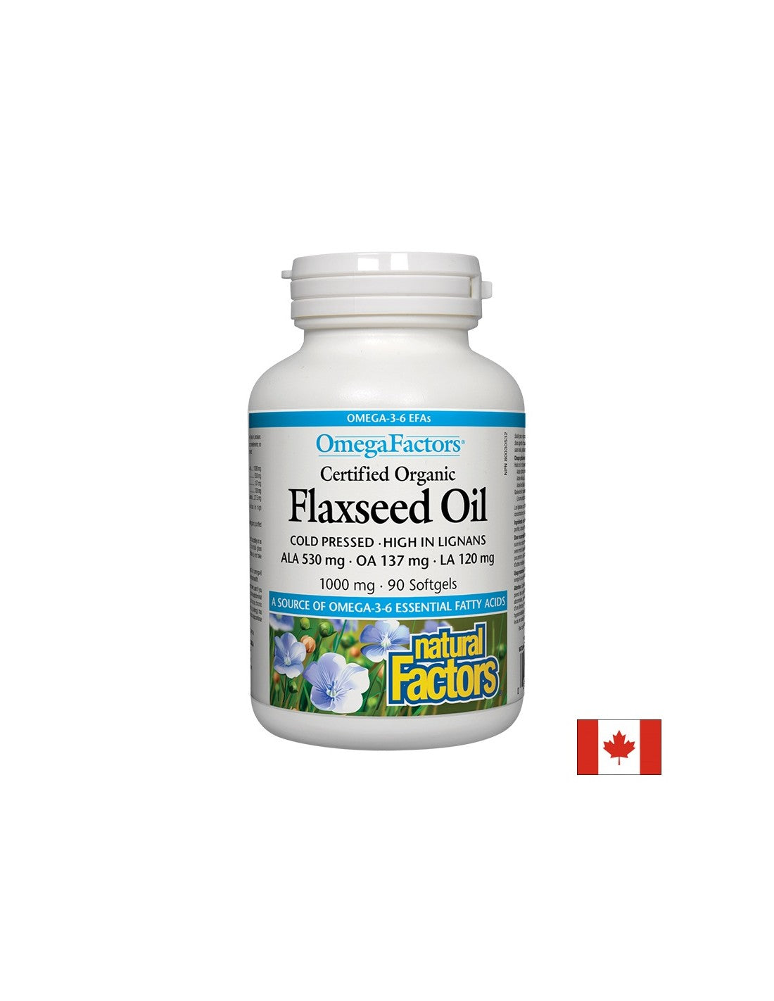 Flaxseed Oil - Flaxseed Oil 1000 mg, 90 softgel capsules Natural Factors - Nutra Best Europe