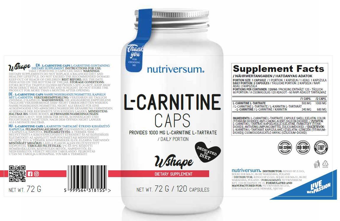 L-Carnitine Caps 500 mg 120 capsules - Nutra Best Europe