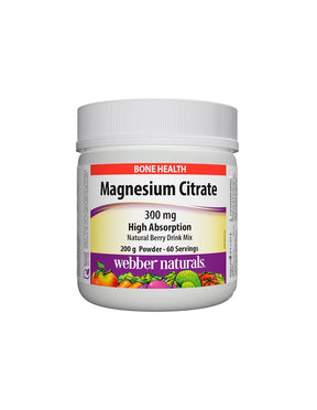 Magnesium Citrate - Highly Absorbable Magnesium Citrate 300mg, 200g Berry Flavor Powder Webber Naturals - Nutra Best Europe