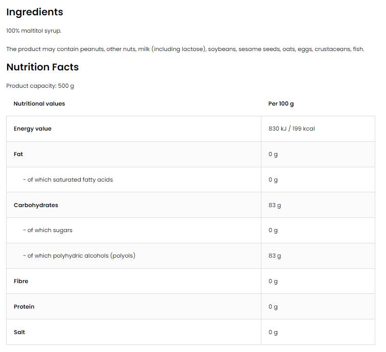 Maltitol Syrup 500 ml - Nutra Best Europe