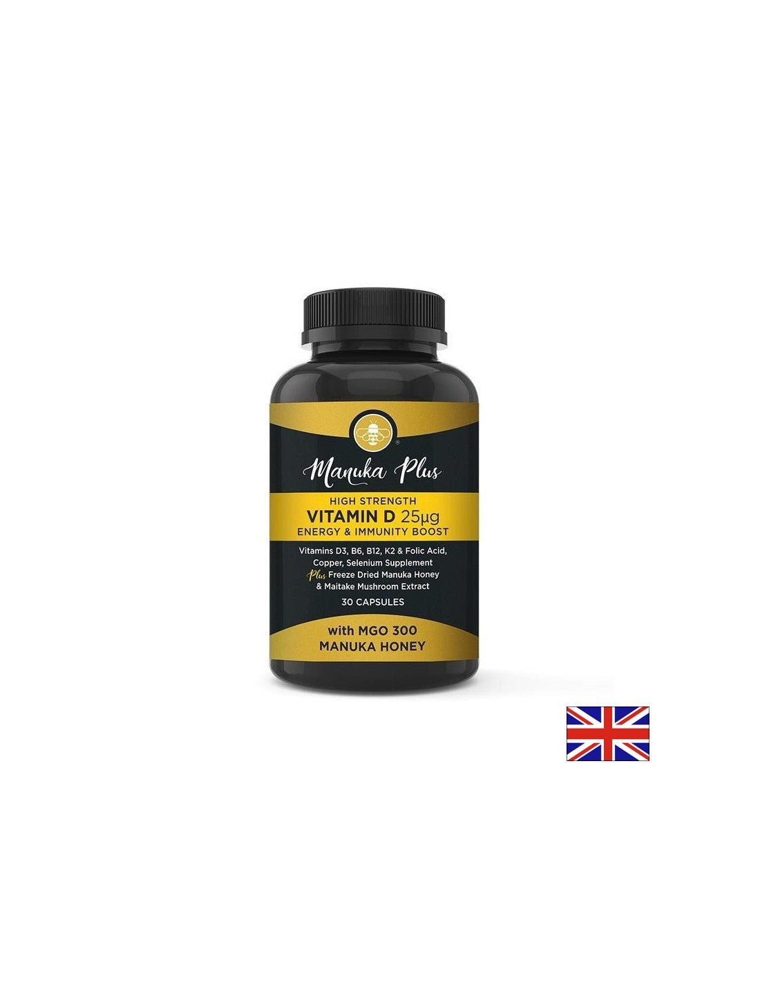 Manuka Plus High Strength Vitamin D3 25 µg Energy & Immune Boost / Formula for strong immunity with manuka honey, 30 capsules - Nutra Best Europe