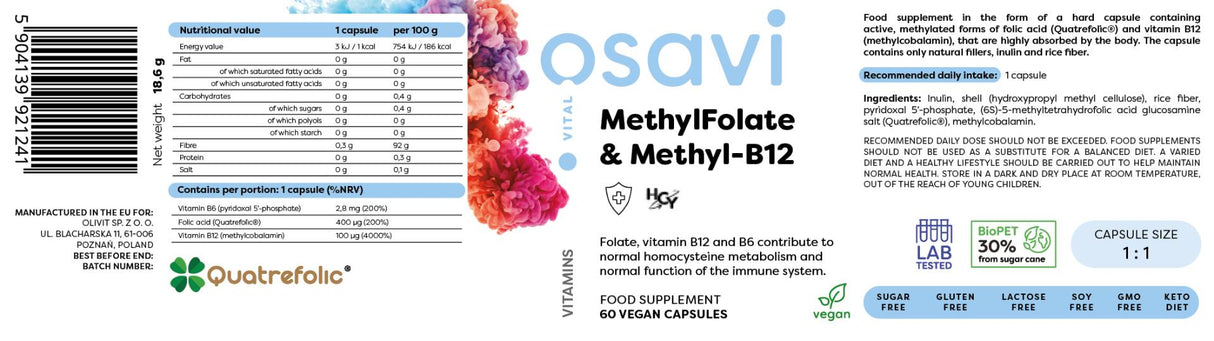 MethylFolate & Methyl-B12 | with Quatrefolic® - 60 capsules - Nutra Best Europe