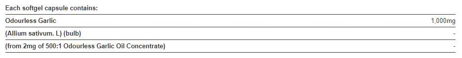 Odourless Garlic 1000 mg - 100 Gel Capsules - Nutra Best Europe