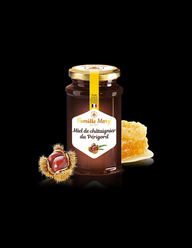 Miel de châtaignier du Périgord/ French chestnut honey (edible) from Dordogne, 360 g Famille Mary - Nutra Best Europe