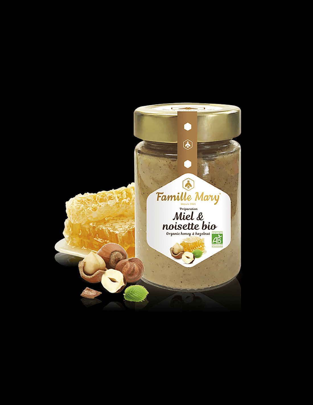 Organic colored honey with hazelnuts - Miele et noisette bio, 240 g - Nutra Best Europe
