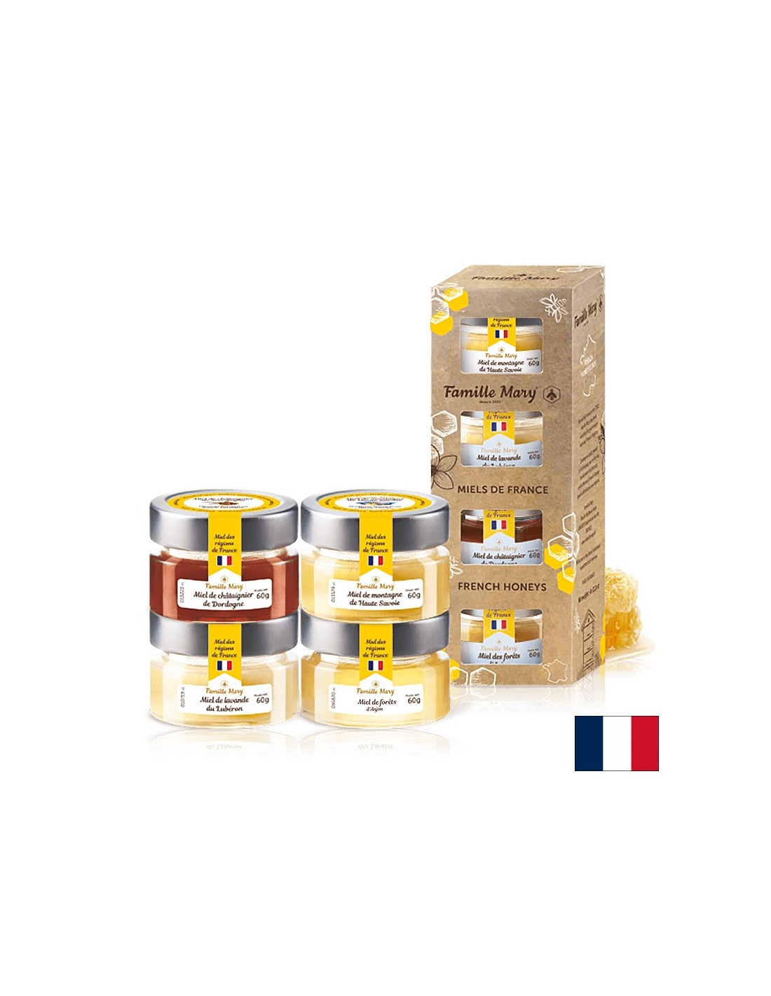 Selection of bee honeys from France - Miels De France, 4 pcs. x 60g - Nutra Best Europe