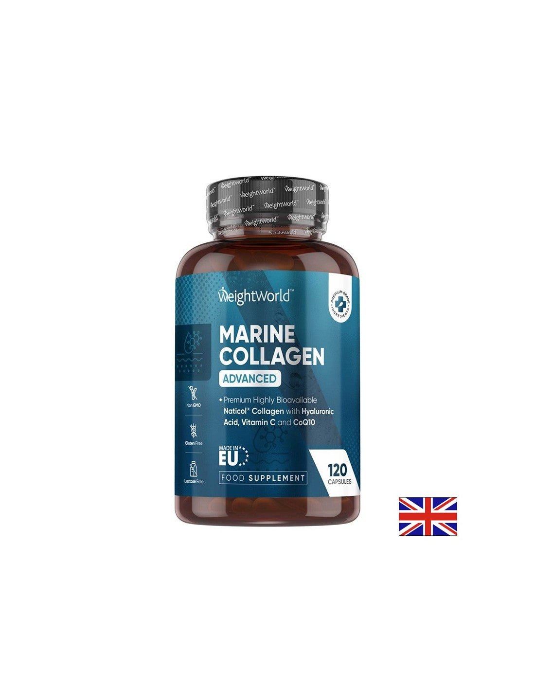 Young Skin - Healthy Joints - Hydrolyzed Marine Collagen, Vitamin C, Hyaluronic Acid, Zinc and Coenzyme Q10, 120 Capsules - Nutra Best Europe