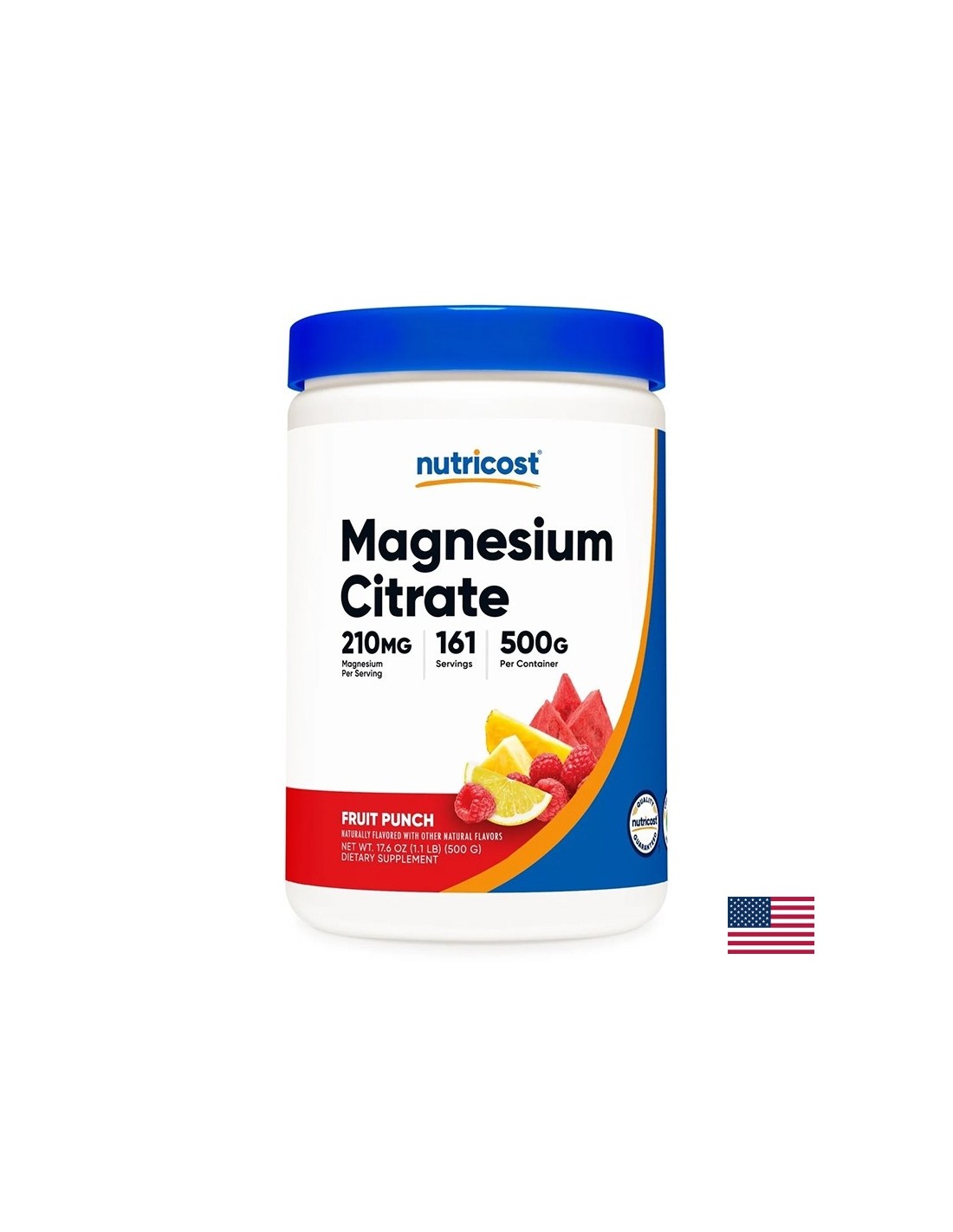 Muscular, cardiac and nervous system - Magnesium (citrate), 210 mg x 500 g powder, fruit punch flavor - Nutra Best Europe