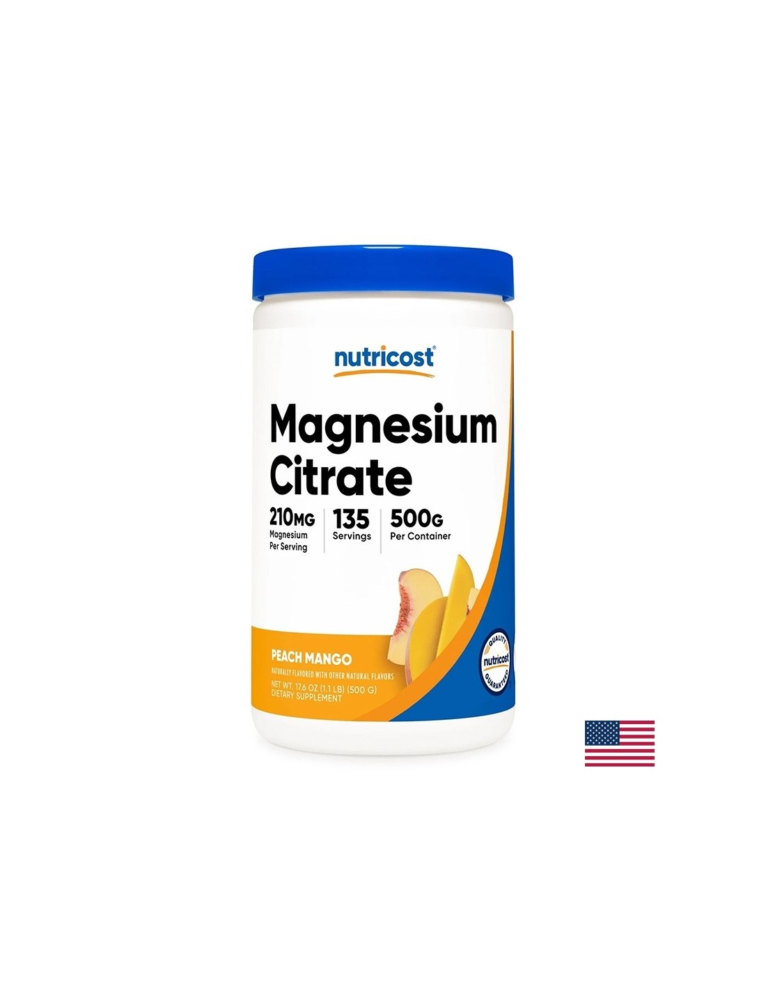 Muscular, cardiac and nervous system - Magnesium (citrate), 210 mg x 500 g powder, peach and mango flavor - Nutra Best Europe