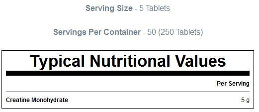 Creatine Monohydrate Tablets - 250 Tablets - Nutra Best Europe