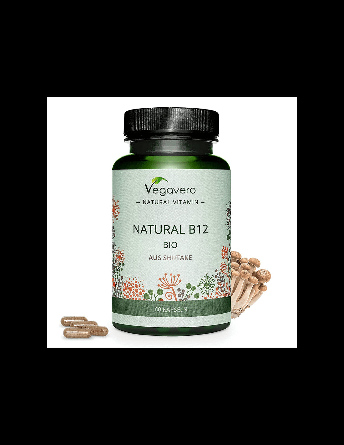 Natural B12 BIO aus Shiitake/ Vitamin B12 (from organic medicinal shiitake mushrooms), 60 capsules, 100% Vegan Vegavero - Nutra Best Europe