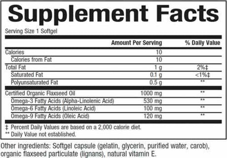 Certified Organic Flaxseed Oil - 90 Gel capsules - Nutra Best Europe