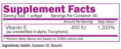 Natural Vitamin E 400 IU - 60 Gel capsules - Nutra Best Europe